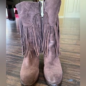 Brown Lucky Brand Suede Boots with Fringe Size 7